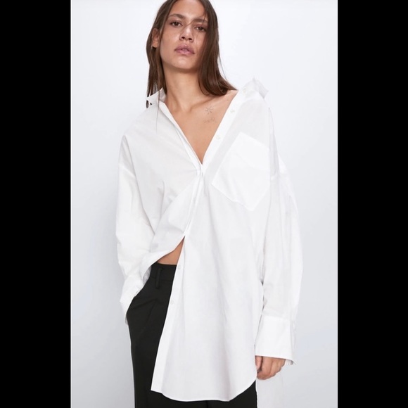 ❤️NEW Blogger Favorite Zara Oversized Poplin Shirt & Knitwear Bustier Crop Top - Picture 4 of 10